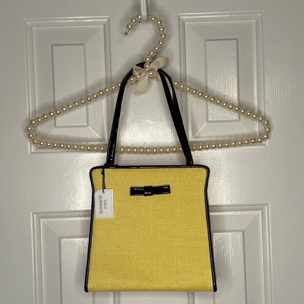 Lulu Guinness Yellow Canvas‎ Tote Bag with Black Patent Bow – NWT $168